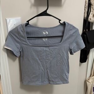 SO Gray and Blue Fitted Crop T-Shirt